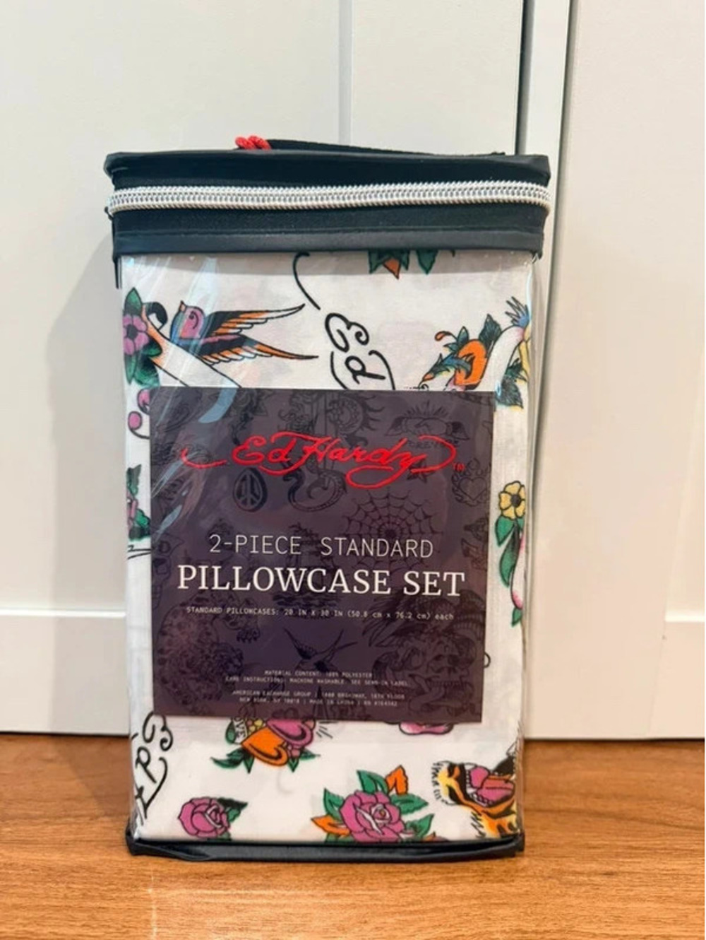 Ed Hardy Standard 2-Piece Pillowcase Set – Tiger Rose Tattoo
